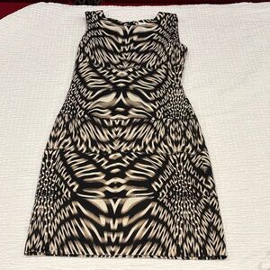 Calvin Klein Elegant Black and Cream Patterned Dress